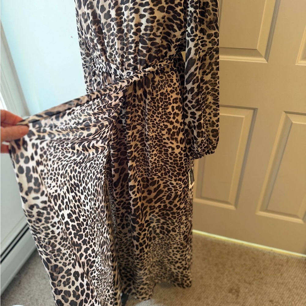 INC Leopard Print Long Sleeve Wrap Maxi Dress - Picture 3 of 6